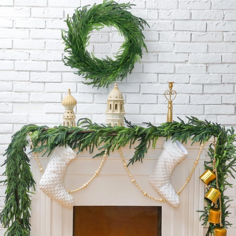 Realistic Artificial Norfolk Pine Christmas Garland Real Touch Greenery Cypress Vine For Mantle Winter Holiday Decor