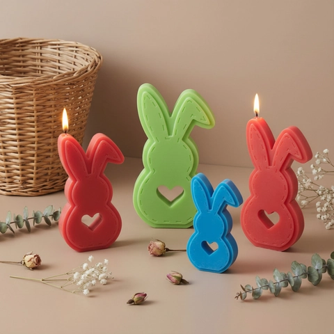 Rabbit Shape Silicone Mold Heart Hollow Stitched Design For DIY Candle Resin Casting Craft Baking