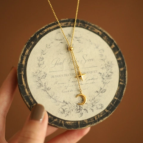 Collana A Y Con Nappa Stella Luna Acciaio Al Titanio Placcato Oro Catena A Sfere Regolabile Gioielli Eleganti Minimalisti Per Donne