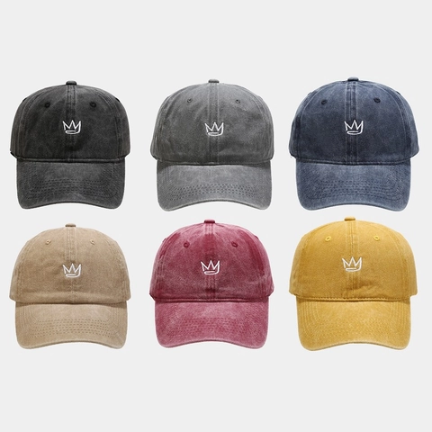 Casquette De Baseball En Coton Lavé Avec Broderie Couronne Retro Distressed Dad Hat Ajustable Hommes Femmes Solaire