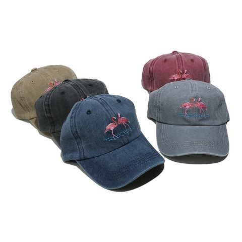 Cappello Da Baseball In Cotone Lavato Ricamo Fenicottero Vintage Protezione Solare Cappello Regolabile