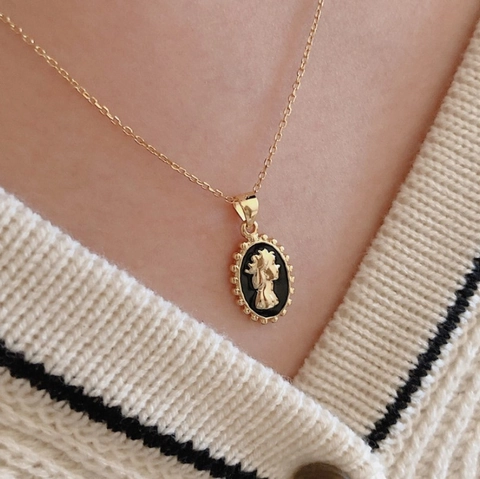 Collana Cammeo In Argento Sterling 925 Ciondolo Ritratto Di Regina Ovale Vintage Gioielli Eleganti Retrò Per Donne