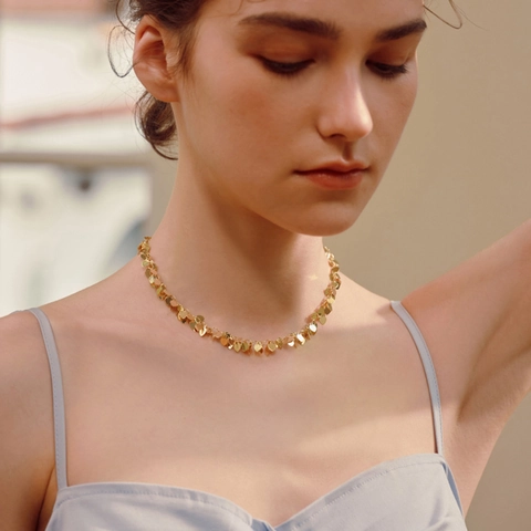 Herz Pailletten Choker Halskette Gold Legierung Fransen Dangle Schlüsselbein Kette Minimalistischer Modeschmuck Für Damen