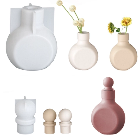 Moule En Silicone Pour Vase DIY Fait Main Résine Forme Ronde Plate Décoration Maison Outil De Bricolage Bouteille Avec Couvercle