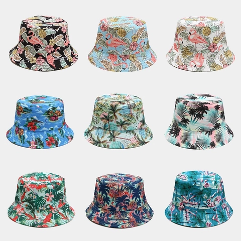 Flamingo Tropical Print Bucket Hat Reversible Foldable Sun Protection Cotton Polyester Outdoor Beach Summer Travel Sun Hat