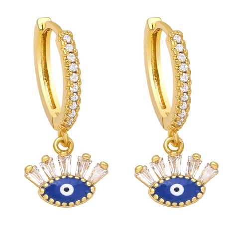 Evil Eye Hoop Dangle Earrings Copper 18K Gold Plated Zircon Enamel Bohemian Vintage Jewelry For Women