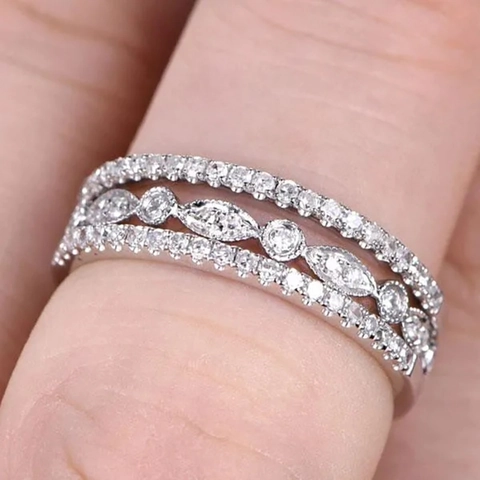 Bague De Luxe À Triple Couche Cuivre Zircone Marquise Rond CZ Pavé Creux Bijoux De Mode Pour Femmes