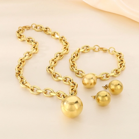 Gioielli In Acciaio Inossidabile Collana Bracciale Orecchini Con Grande Ciondolo A Sfera Catena A Maglie Spesse Per Donna