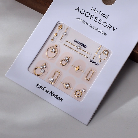 Autocollants Ongles Métalliques En Relief Avec Strass Géométriques Or Argent Cercles Creux Diamants Décoration DIY