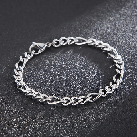 Pulsera Cadena Figaro Acero Inoxidable Eslabones Tres-Uno Joyería Hip-Hop Simple Para Hombres Mujeres Unisex