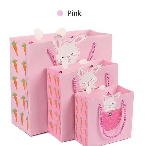 Bolsas De Regalo Animales Dibujos Animados Bolsas De Cartón Blanco Con Asa Trenzada Para Cumpleaños Rosa Azul Amarillo