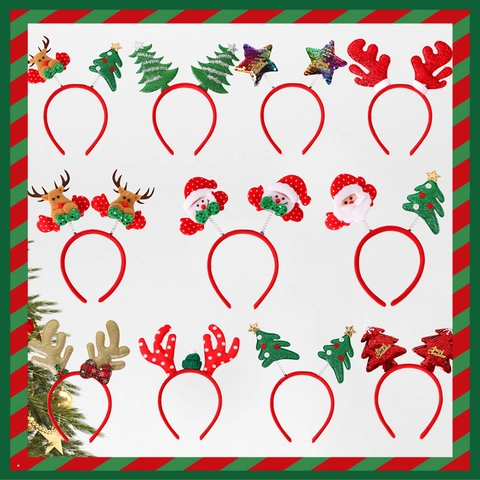 Weihnachts Haarreifen Rentiergeweih Schneemann Weihnachtsmann Baum Pailletten Stoff Festliche Party Haarschmuck