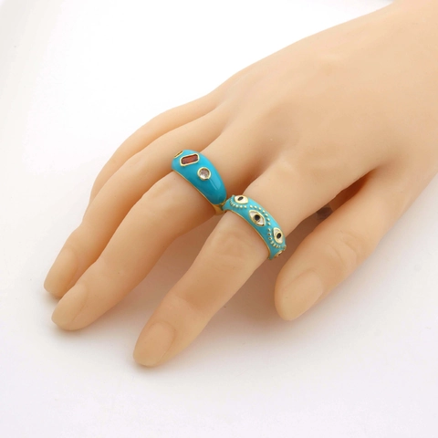 Anelli Aperti Smalto Malocchio Rame Zircone Regolabile Gioielli Di Moda Boemia Per Donne Regalo