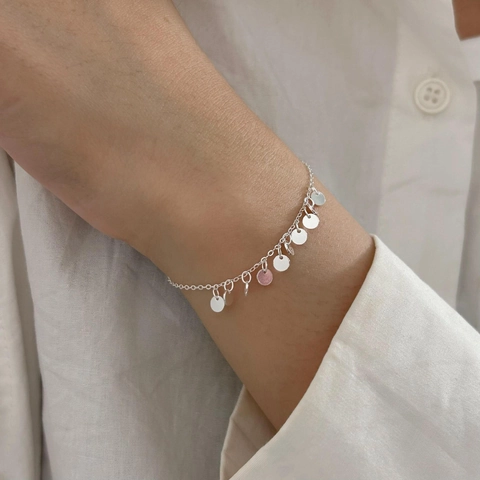 Pulsera De Plata De Ley 925 Con Amuletos De Disco Pulido Redondo Joyería De Moda Minimalista Ajustable Para Mujeres