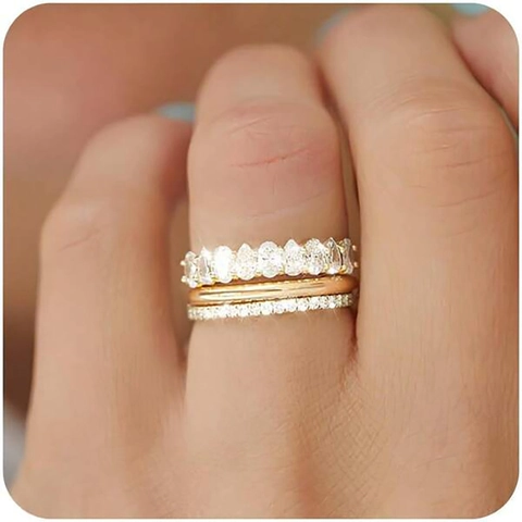 Anelli Sovrapponibili Rame Zirconia Geometrico Pera Marquise Taglio Lusso Matrimonio Banchetto Gioielli Eleganti Per Donne