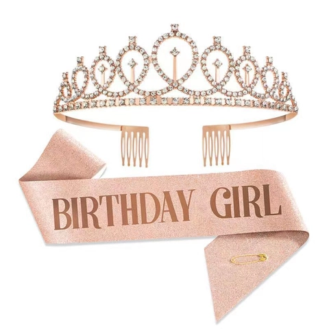 Strass Tiara Krone Und Birthday Girl Schärpe Mit Sicherheitsnadel Für Geburtstagsfeier Eleganter Legierung Kopfschmuck