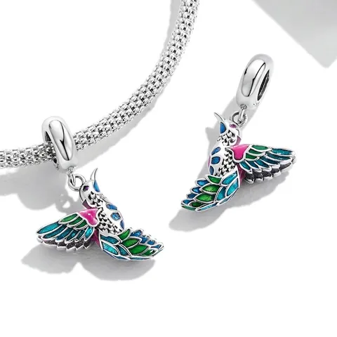 925 Sterling Silver Hummingbird Bird Flower Charm Pendant Enamel Zirconia Beads For Bracelet DIY Jewelry Accessories Women