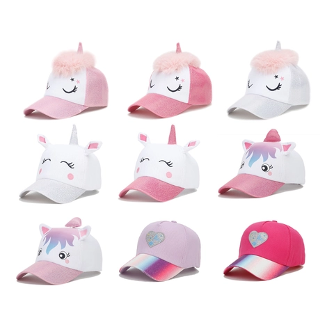 Casquette De Baseball Enfant Coton Paillettes Licorne Coeur Protection Solaire Chapeau Soleil Réglable Pour Tout-Petits Filles Garçons