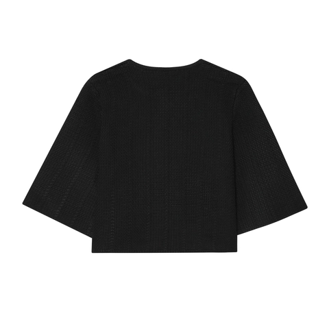 Women Knit Cardigan Shrug Short Half Sleeve Round Neck Solid Black Gold Button Elegant Cape Jacket Streetwear