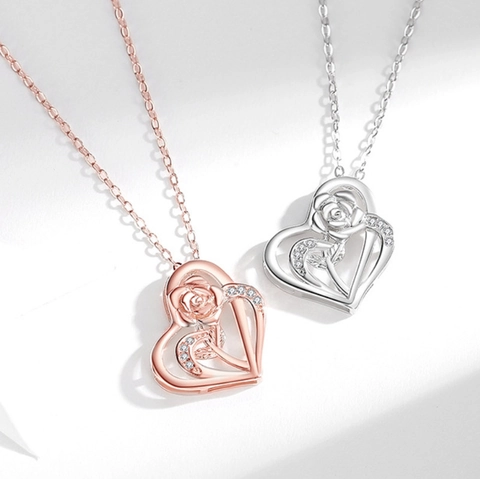 Collier Pendentif Rose Coeur En Cuivre Avec Zircone Mode Micro Pavé Chaîne De Clavicule Bijoux Femmes Cadeau Romantique