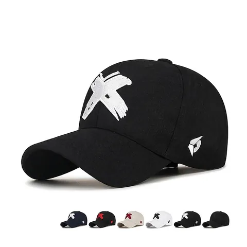 Casquette De Baseball Brodée Lettre X Réglable Visière Courbée Chapeau Soleil Extérieur Hommes Femmes Polyester
