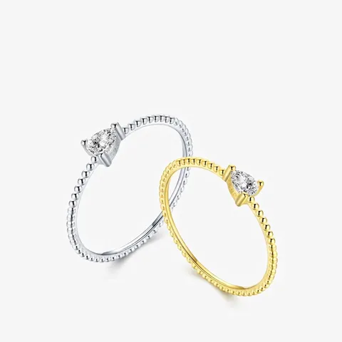 Anello In Argento Sterling 925 Zircone Taglio Pera Goccia D'acqua Fascia Perlata Gioielli Minimalisti Per Donne