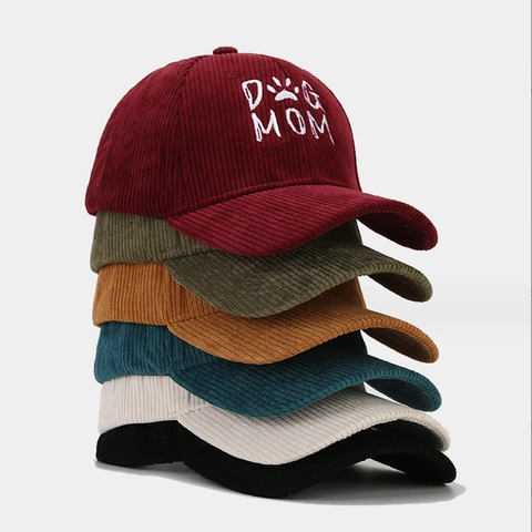 Dog Mom Embroidery Baseball Cap Corduroy Cotton Vintage Casual Sun Protection Adjustable Hat For Women Men