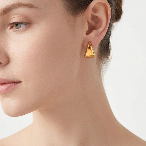 Orecchini a Bottone a Triangolo Geometrico Minimalista in Acciaio al Titanio per Donna Chic Oro Argento Placcato Metallo Orecchini Gioielli di Moda