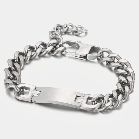 Bracciale A Catena Cubana Da Uomo Acciaio Inossidabile 316L Opaco Piastra ID Hip Hop Street