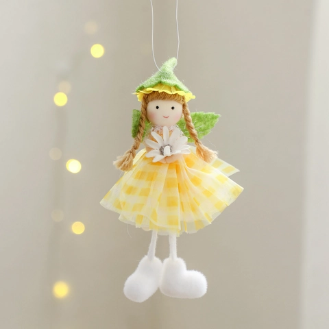 Ornement Suspendu Poupée Fée Fleur Marguerite de Pâques Pour Fête Printemps Maison Polyester Maille Robe Plaid Fille Elfe