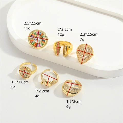 French Vintage Exquisite Copper Ring For Women Zirconia Open Adjustable Water Drop Round Geometric Finger Jewelry Accessory