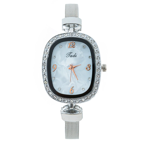 Orologio Al Quarzo Da Donna Cassa Ovale Lunetta Con Strass Cinturino In Maglia Di Acciaio Inossidabile