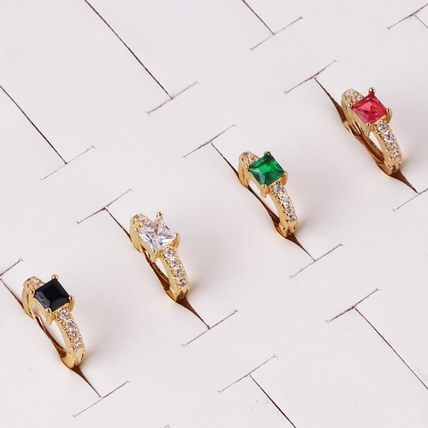 Square Colorful Cubic Zirconia Huggie Hoop Earrings 18K Gold Plated Copper For Women Luxury Minimalist Jewelry