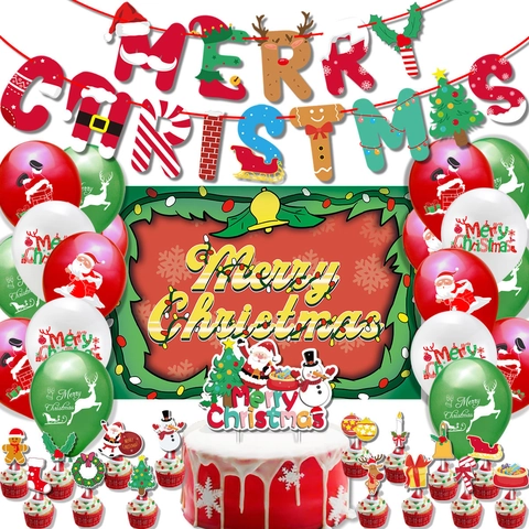 Kit Decorazione Festa di Natale Babbo Natale Alce Banner Festivo Palloncino in Lattice Cake Topper Forniture per Ornamenti Casa