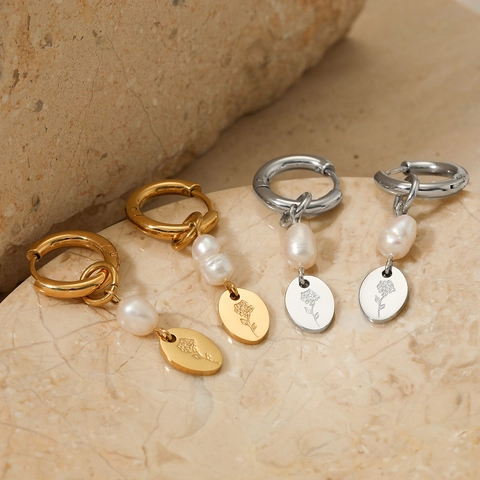 Pendientes De Aro Acero Inoxidable Perla Barroca Artificial Y Colgante Rosa Estilo Retro Francés Elegante Para Mujer