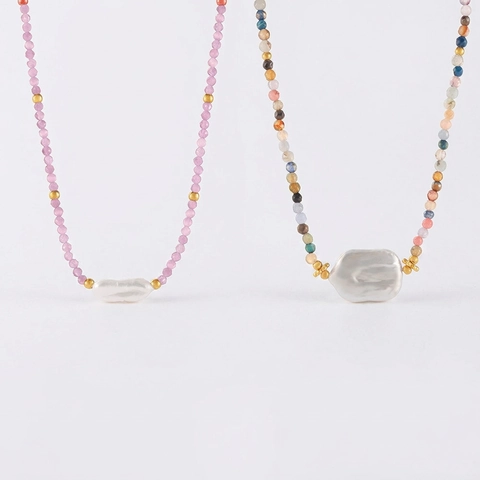 Collar De Cuentas Barrocas Con Piedra Natural Y Perla De Agua Dulce Acero De Titanio Chapado En Oro De 18K Joyas Para Mujer