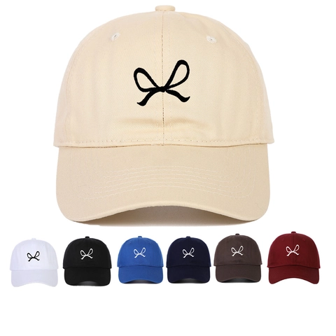 Cotton Baseball Cap With Bow Embroidery Sun Protection Outdoor Casual Adjustable Hat For Men And Women