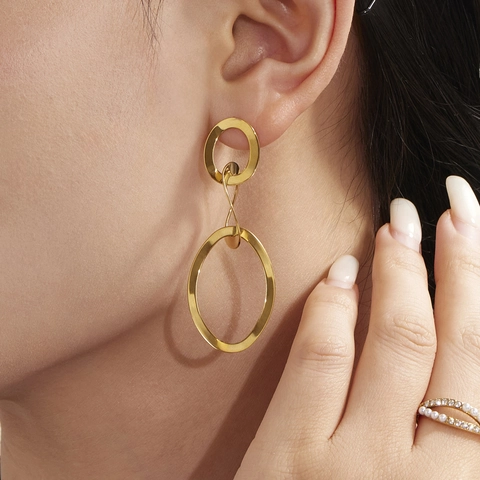 Jewelry For Women 18K Gold Plated Stainless Steel Irregular Geometric Circle Necklace Bracelet And Earrings Bold