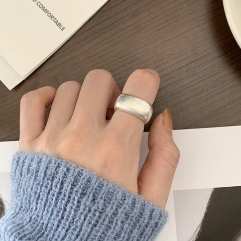Anello Minimalista In Argento Sterling 925 Opaco Lucido Fascia Larga Gioielli Di Moda Geometrici Per Donne
