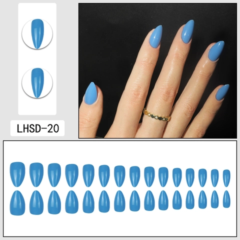Uñas Postizas A Presión Color Azul Klein Sólido Brillante Forma De Almendra Puntas De Uñas Artificiales Extraíbles Para Mujer