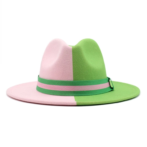 Sombrero Fedora De Fieltro Bicolor Bloque De Color Ala Ancha Jazz Cap Moda Estilo Británico Hombres Mujeres