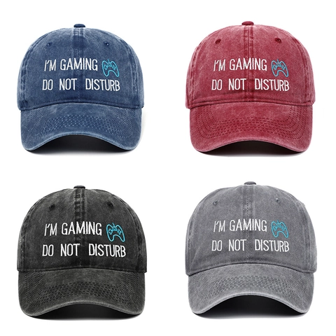 Washed Cotton Baseball Cap I'm Gaming Do Not Disturb Letter Embroidery Distressed Vintage Sun Hat For Men Women Gamers