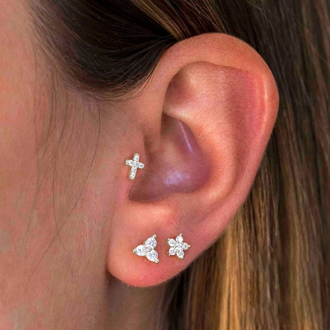 Boucles D'oreilles Cartilage En Zircon Cuivre Piercing Helix Bijoux Fermoir À Vis Géométrique Mode Pour Femmes