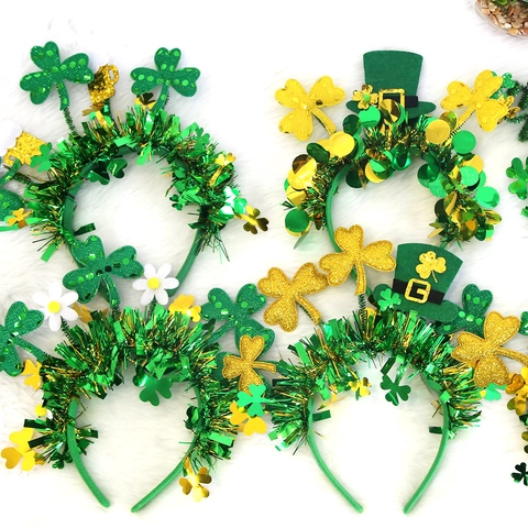 St Patrick's Day Stirnband Grünes Kleeblatt Zylinder Pailletten Lametta Irisches Festival Party Dekoration Zubehör Gold Grün Haarreif