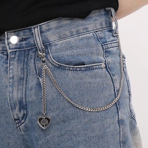 Stainless Steel Pant Chain Heart Tree Of Life Pendant Handcuffs Punk Hip Hop Streetwear Waist Link For Men Women