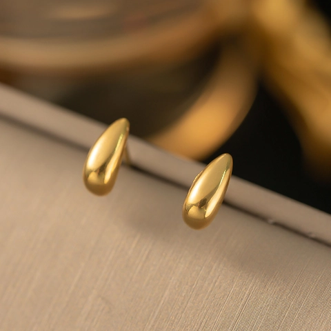 Pendientes De Botón Gota De Agua Minimalistas Titanio Acero Inoxidable Pulido Espejo Joyería Para Mujeres