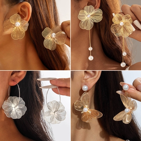 Set Gioielli Collana Pendente Fiore Orecchini Filigrana Filo Metallico Imitazione Perla Artificial Nappa Per Donna Stile Vintage