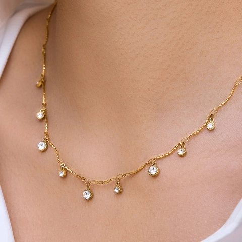 Elegante Roestvrijstalen Strass Halsketting Voor Dames 18K Verguld Waterdicht Hypoallergeen Rond Hart Hanger Sieraden