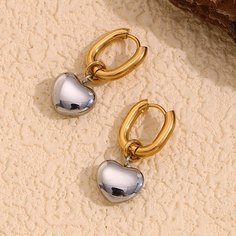 Herz Anhänger Creolen Bicolor Edelstahl 18K Vergoldet Minimalistischer Modeschmuck Für Damen Elegantes Design