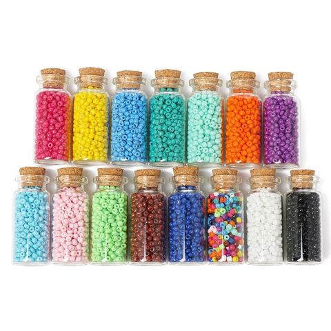 Perles De Rocaille En Verre Colorées Petites Perles Libres En Bouteille De Verre Avec Bouchon De Liège Pour Fabrication De Bijoux DIY Bracelet Collier